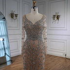 Serene Hill Turquoise V-neck Long Sleeve Mermaid Beaded Evening Dresses 2025 Luxury Party Gowns for Women DLA73042 Customized