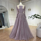 Serene Hill Customized Pink Long Sleeves A Line Beaded Dubai Evening Dresses Party Gowns 2025 For Women Wedding DLA71915