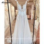 Lakshmigown Illusion Wedding Dress Sleeveless Backless O-Neck Bride Dress See Through Appliques Formal Robe De Marie