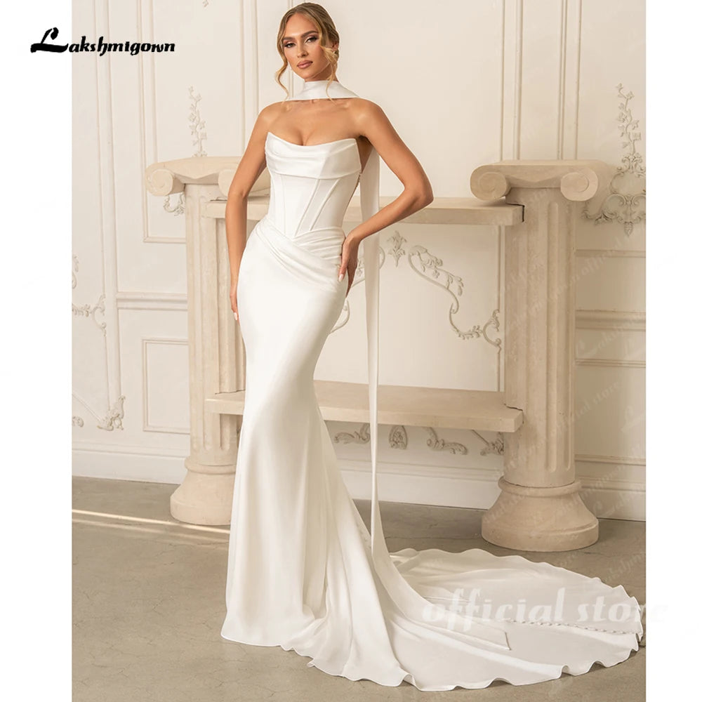 Lakshmigown Modern Illusion Back Mermaid Wedding Dress 2026 Beading Sexy Off The Shoulder Crepe Woman Bridal Dress Customized