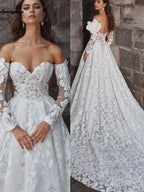 Lakshmigown Luxury Wedding Dress for Woman Bride Ivory Lace A Line Wedding Gowns With Sleeves Bridal Dres Customized