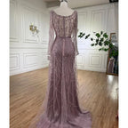 Serene Hill Customized Pink Long Sleeves Mermaid Split Beaded Two Pieces Evening Dresses 2025 Party Gowns For Women DLA71917