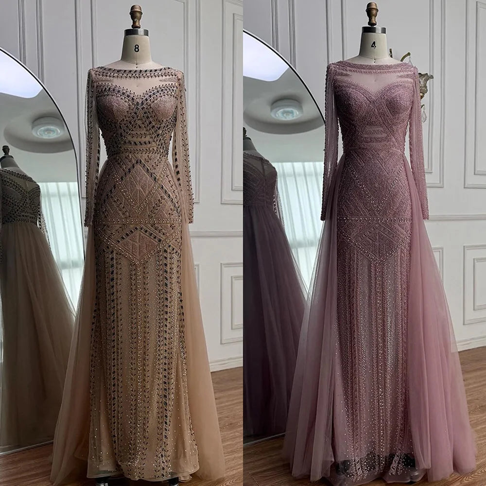 Serene Hill Pink Long Sleeves Mermaid Beaded Evening Dress Formal Party Gowns for Women DLA72967 Customized
