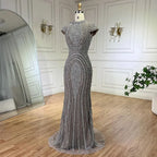 Serene Hill Gray Nude Cap Sleeves Mermaid Beaded Luxury Evening Dresses Formal Party Gowns for Women DLA72344 Customized