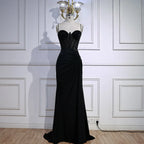 Abito da Ballo Elegante Nero con Perline e Spalline Sottili LA73039