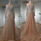Serene Hill Nude Mermaid Long Sleeve Evening Dress with Overskirt Luxury Beaded Wedding Party Gown for Women Customized DLA71995