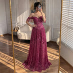 Serene Hill 2026 Off-Shoulder Fuchsia Beaded Evening Dress Elegant Wedding Party Gown for Women DLA73594 Customized