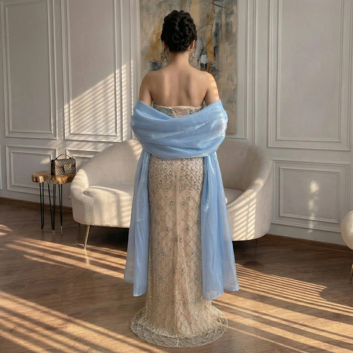 Serene Hill Luxury Beaded Blue Mermaid Glamorous Evening Party Dresses 2026 Formal Occasion Gowns for Women Customized DLA73226