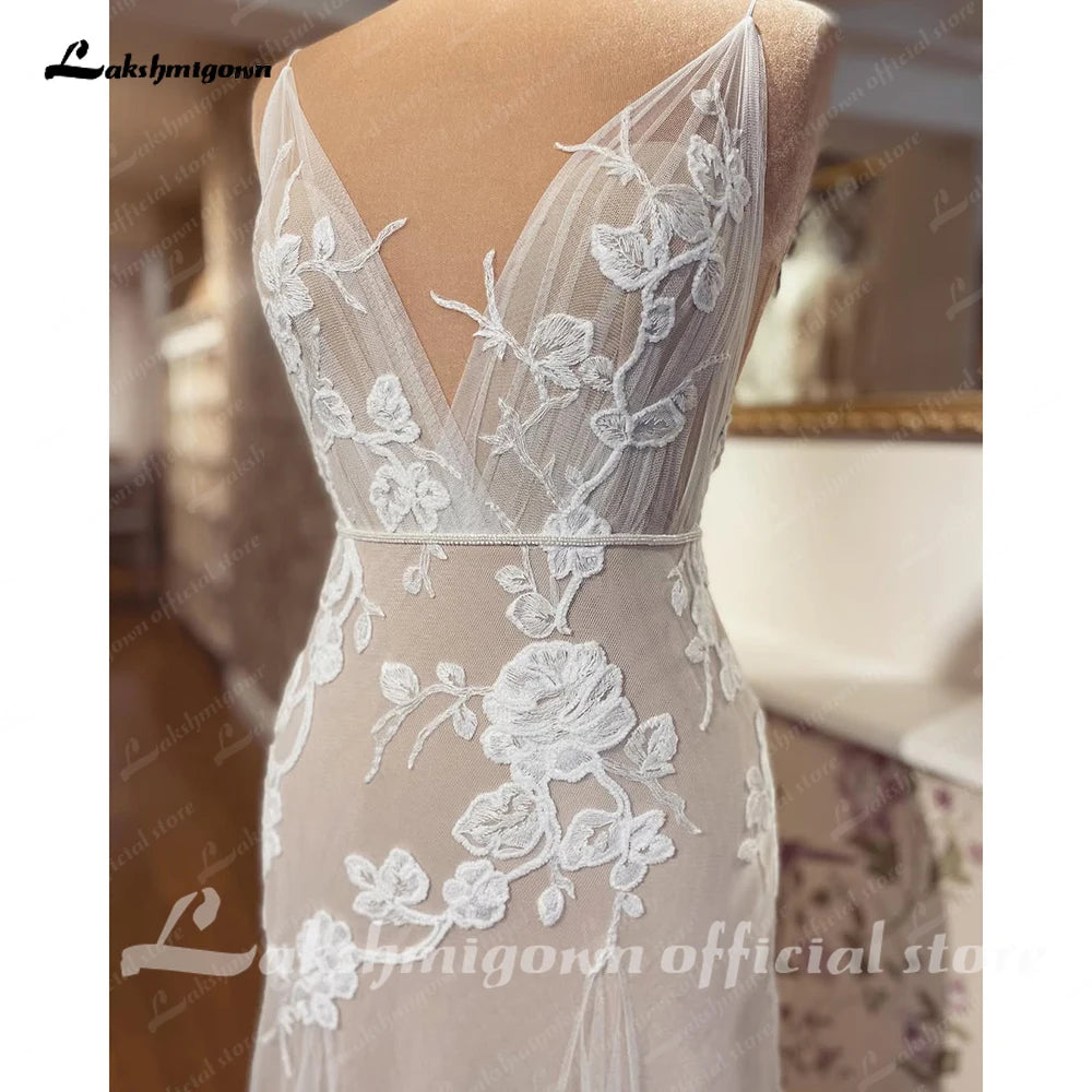 Lakshmigown Champagne Boho Dress Women Mermaid Beach Wedding Dresses Robe Mariee Sexy Bridal Wedding Gowns Customized