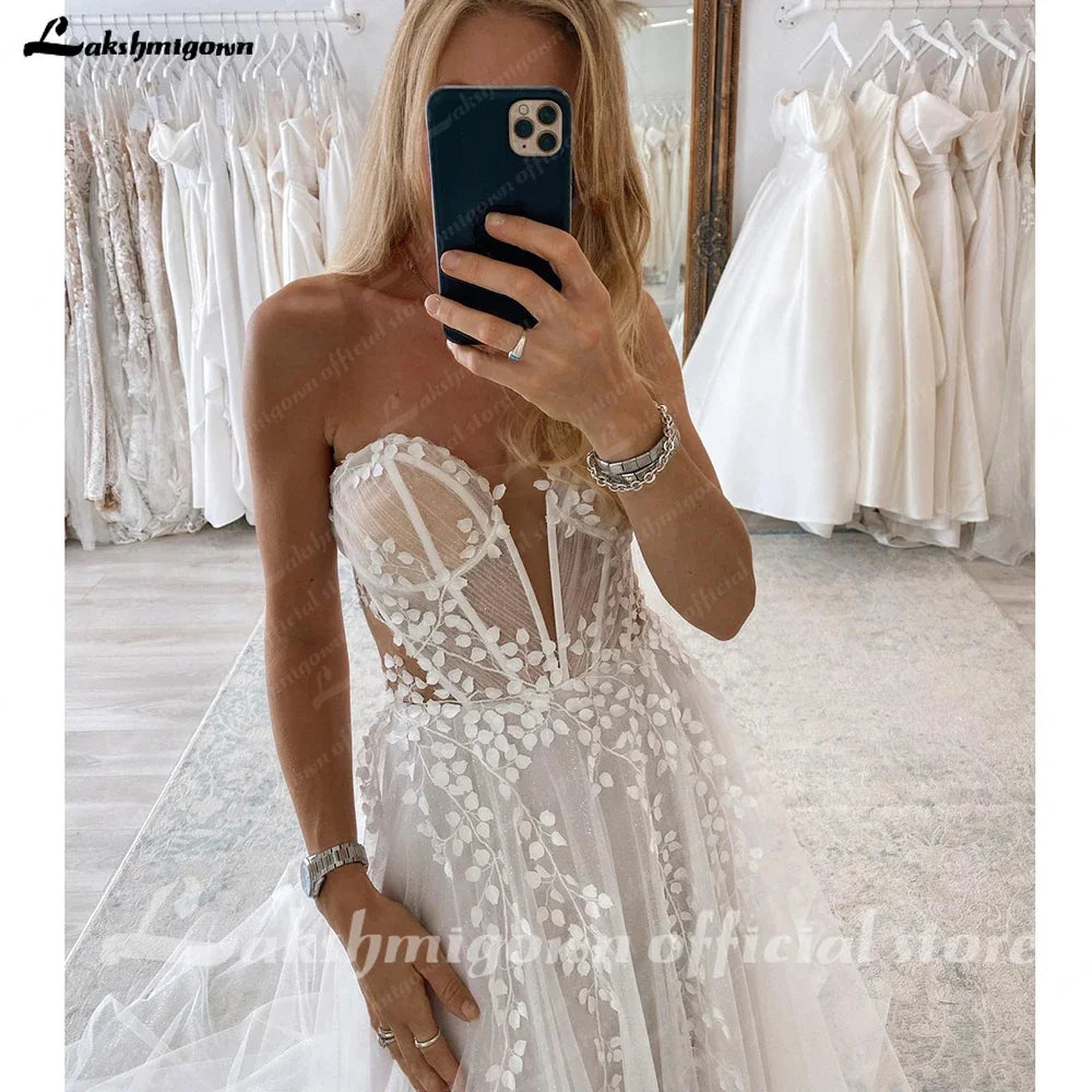 Lakshmigown Lace Boho Wedding Dress Off the Shoulder Customized Civil Bridal Beach Wedding Gowns Detachable Sleeves