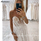 Lakshmigown Lace Boho Wedding Dress Off the Shoulder Customized Civil Bridal Beach Wedding Gowns Detachable Sleeves