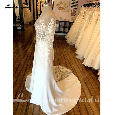 NumberSea Vintage Spitze Langarm Boho Brautkleider 2025 Abito Da Sposa Sexy Weiche Satin Brautkleid Tiefer Offener Rücken 