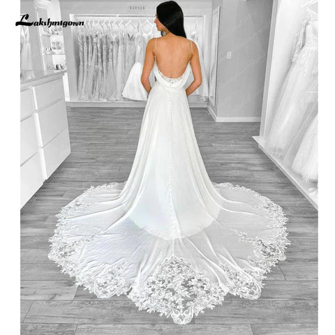 NumberSea Spaghetti A-Linie Boho Brautkleid für Frauen Vestito Donna 2025 Pailletten Spitze Vintage Strand Brautkleider Open Back 