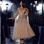 Serene Hill Customized 2025 Nude A-Line Midi Ankle Lengt Prom Dresses Glitter Beaded Evening Party Gowns for Women DLA71911