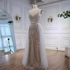 Serene Hill White Nude V-neck Sleeveless Mermaid Beaded Evening Dress with Overskirt Wedding Party Gowns DLA72253A Customized