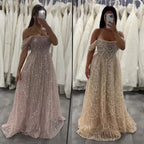 Serene Hill 2025 Customized Dubai Olive Green A Line Off Shoulder Evening Dresses With Pearl Beaded Design For Party DLA72738A
