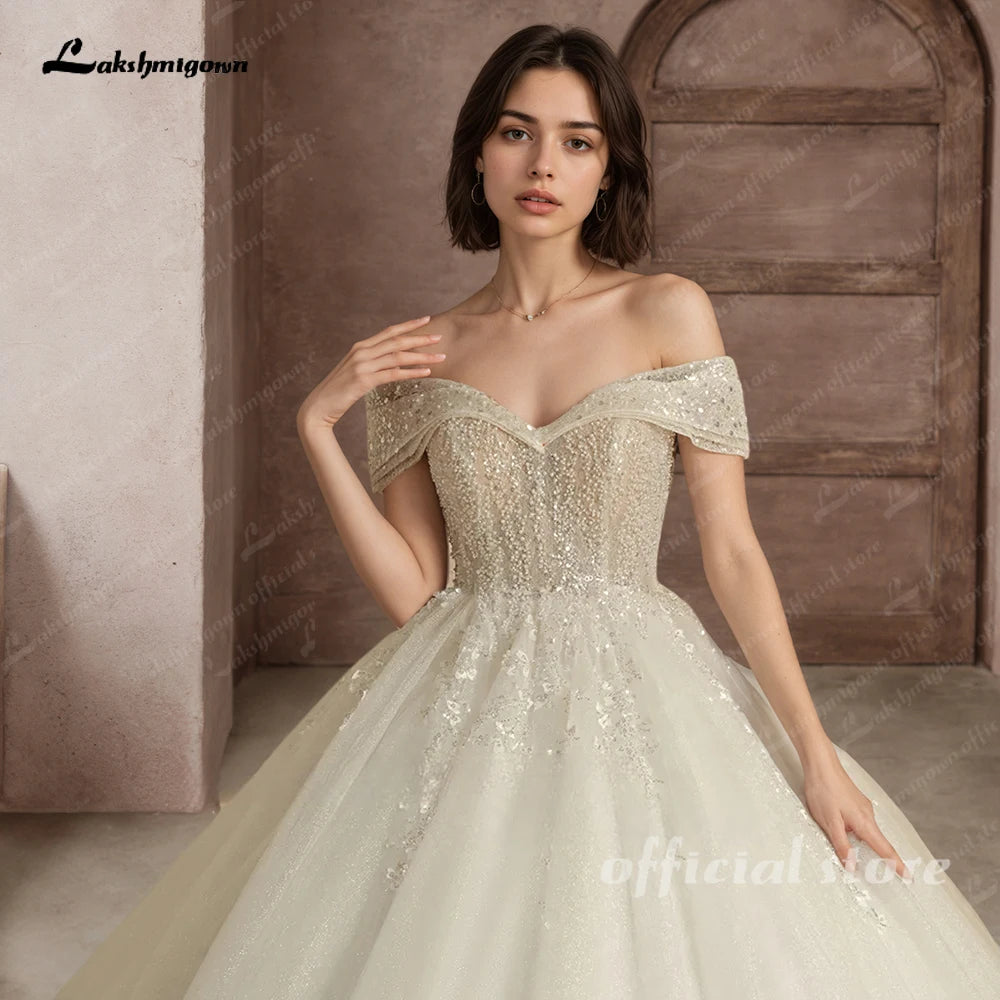 Lakshmigown Princess Beading Wedding Dresses 2026 For Bride Off Shoulder Sleeveless Women Glitter Ball Bridal Gown Customized