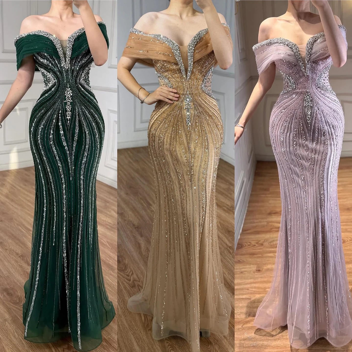 Serene Hill Customized Gold Mermaid Evening Dress 2026 Luxury Beaded Party Gowns for Women DLA73142A