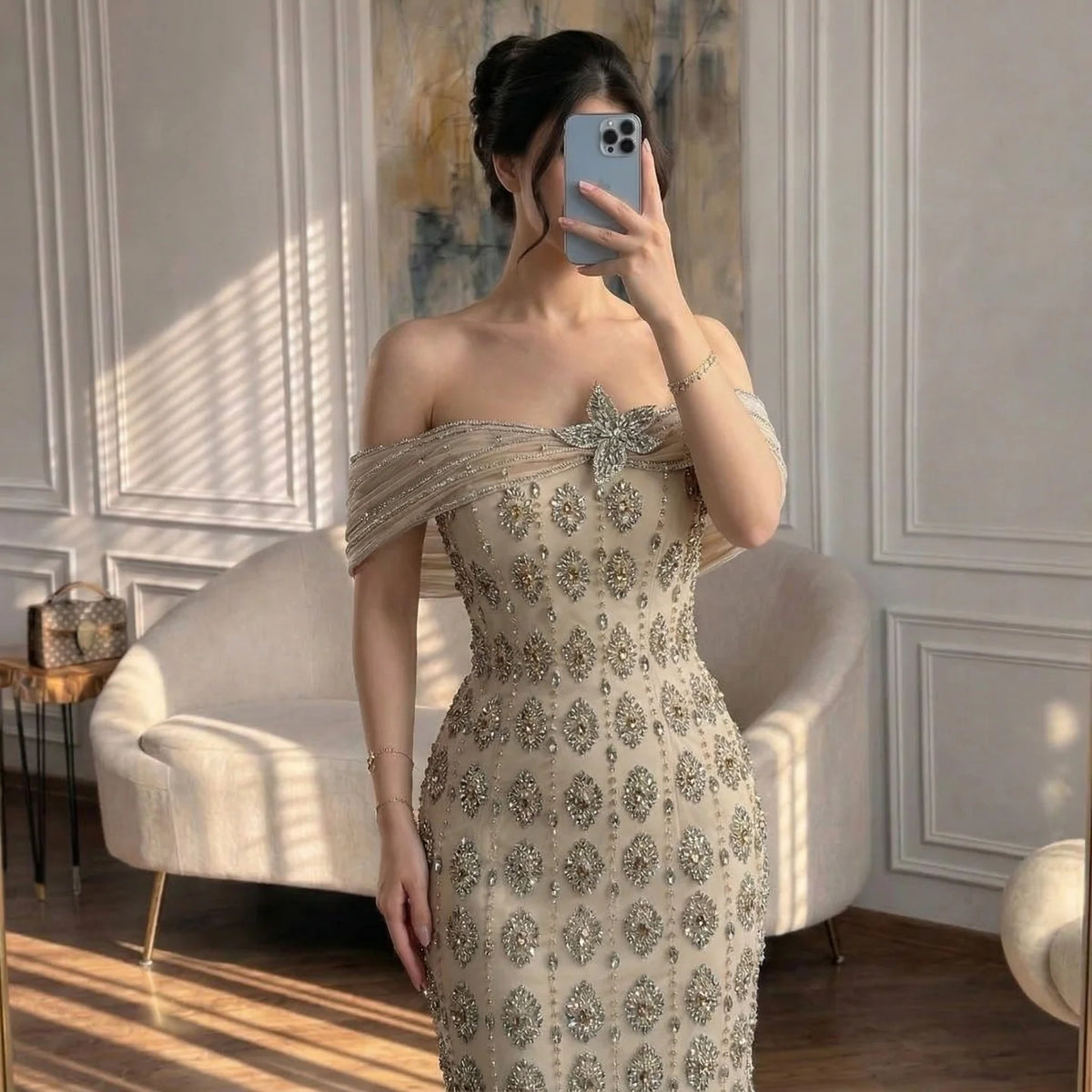 Serene Hill Luxury Beaded Evening Gown 2026 Elegant Off-Shoulder Sparkly Mermaid Party Dress for Women DLA73362 Customized