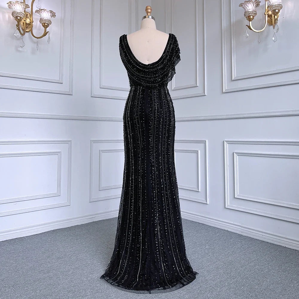 Serene Hill Customized Silver Nude Beaded Mermaid Evening Dresses 2025 Elegant Party Gowns For Women Wedding DLA70752