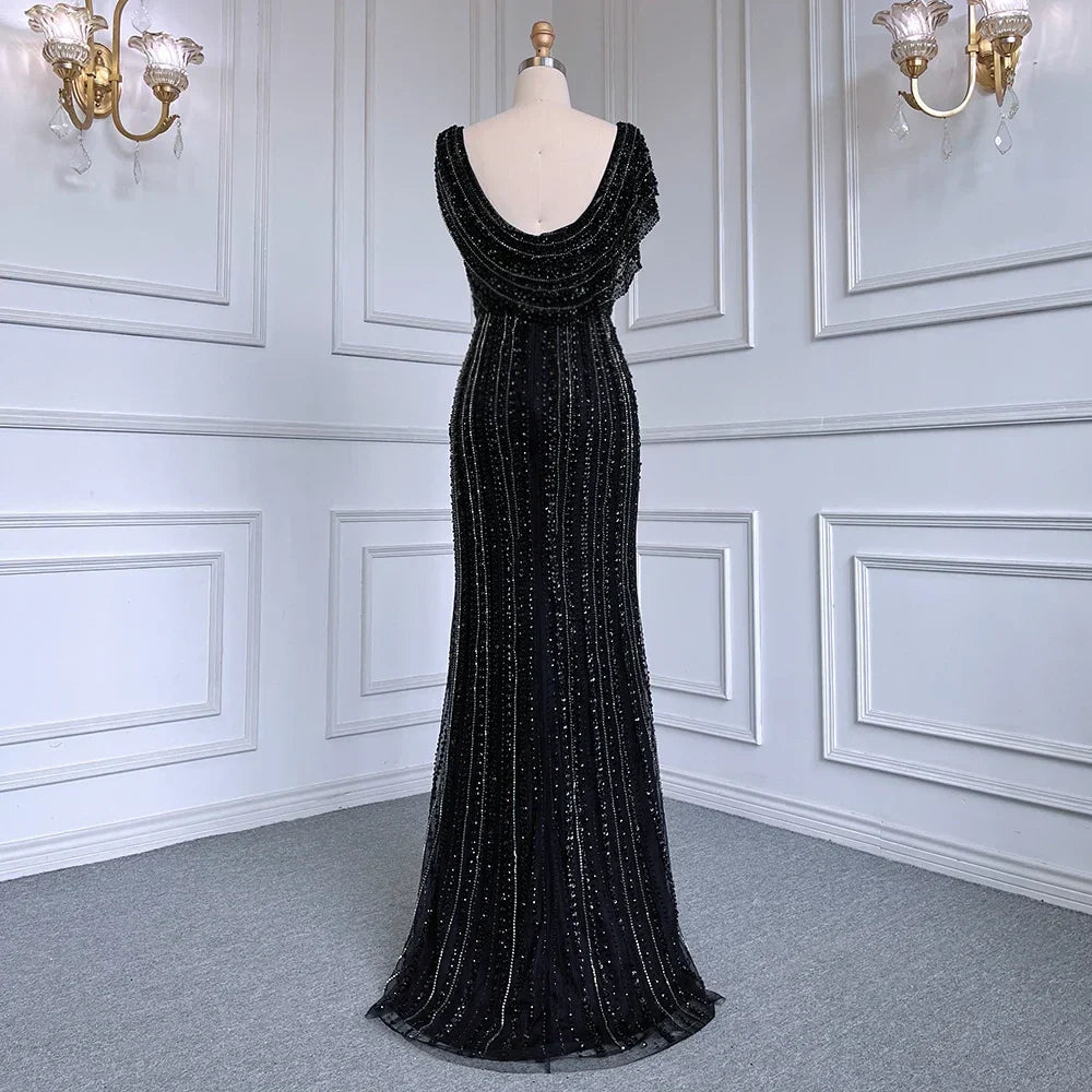 Customized Silver Nude Beaded Mermaid Evening Dresses Elegant Party Gowns For Women Wedding | Nightbubo