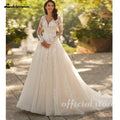 Lakshmigown Princess Long Sleeve Wedding Dresses 2026 V-Neck Lace Appliques Tulle Floor Length Bridal Gowns  Customized