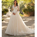 Lakshmigown Princess Long Sleeve Wedding Dresses 2026 V-Neck Lace Appliques Tulle Floor Length Bridal Gowns  Customized