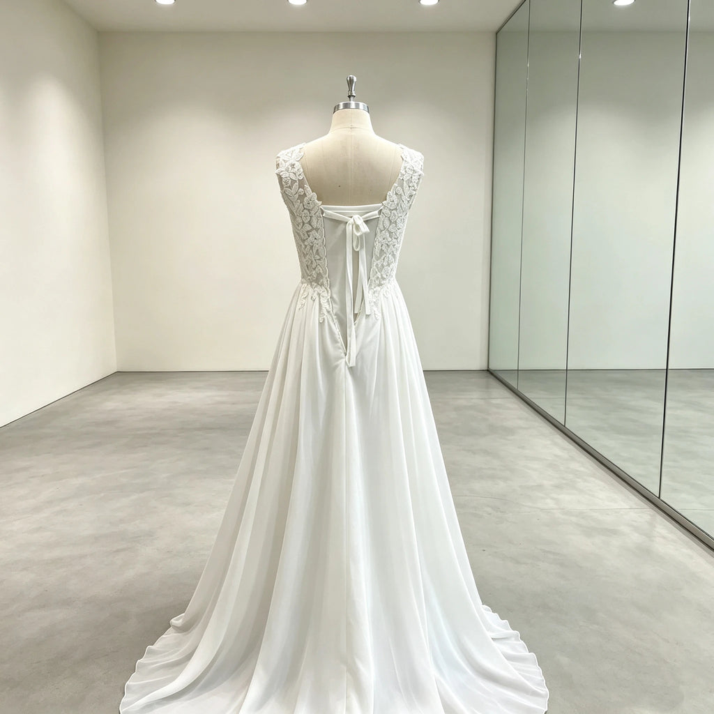 Lakshmigown Plus Size Wedding Dress A Line V Neck Tank Lace Appliques Chiffon Wedding Party Gowns Bride Gown Customized