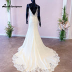 Lakshmigown Deep V Neck Soft Satin Wedding Dresses Robe de mariee Court Train Appliques Bridal Gown Plus Size