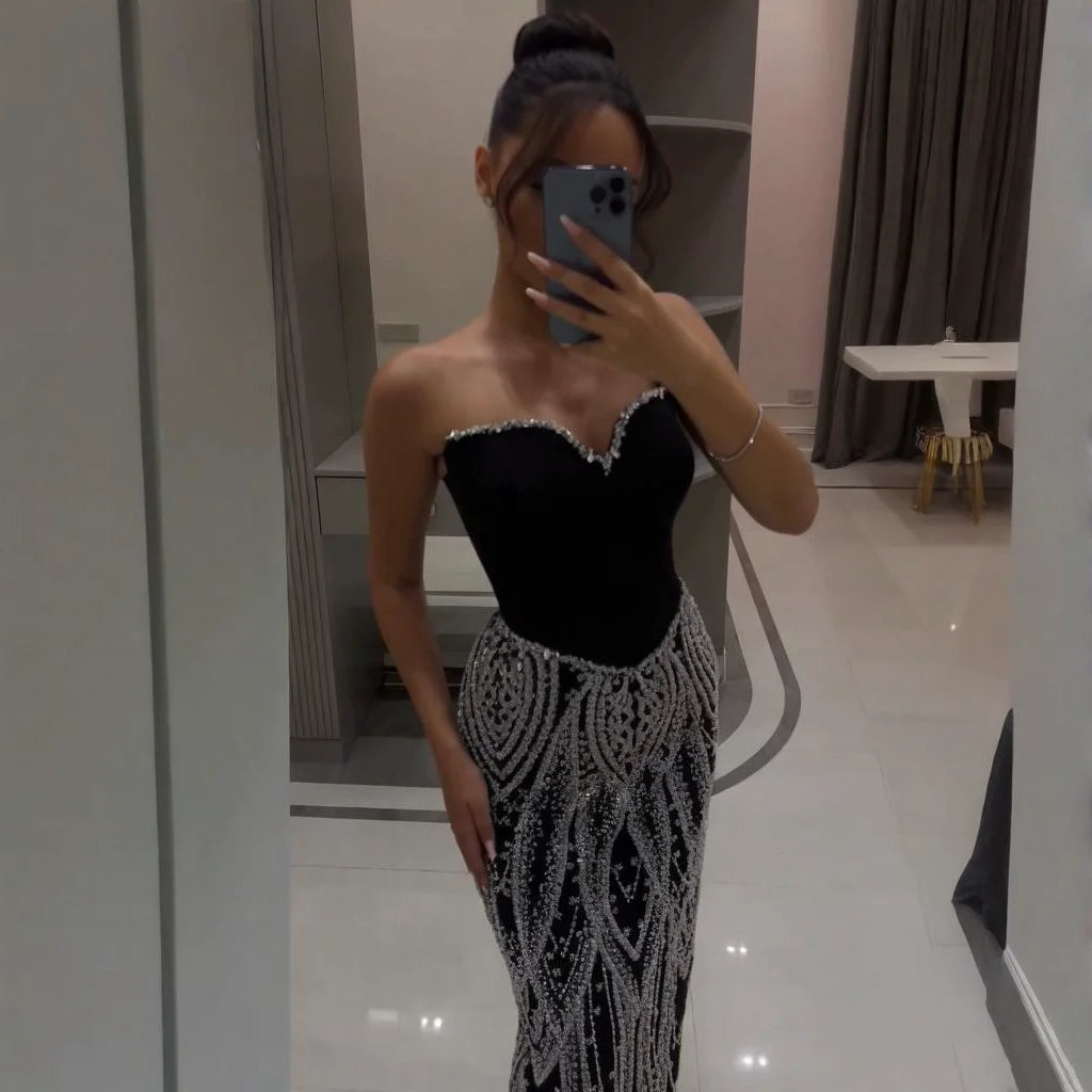 Serene Hill Black Mermaid Luxury Beaded Evening Dress 2026 Elegant Party Gowns for Women Customized DLA73408