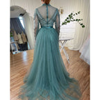 Serene Hill Customized Nude Long Sleeves Beaded Mermaid Dubai Evening Dresses 2025 Muslim Party Gowns for Veiled Women DLA71533