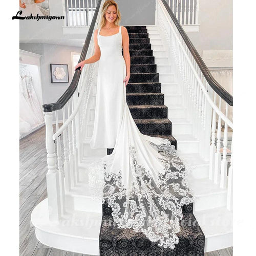 Robe de mariée en satin doux NumberSea pour femmes - Modèle 2025 à encolure ronde, élégante, style bohème pour plage