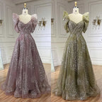 Serene Hill Customized 2024 Pink A Line Beaded Evening Dresses Dubai Arabic Elegant Party Gown for Women Wedding Event DLA72447