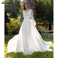 Lakshmigown Beach Boho Wedding Dresses 2026 New Lace Long Fuffy Sleeves Vestidos De Boda V-Neck Bridal Gowns Chiffon Customized
