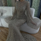 Serene Hill 2025 Flared Sleeves Caramel Beaded Dubai Mermaid Evening Dresses Gowns for Party DLA72771 Customized