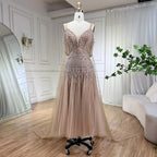 Serene Hill Customized 2025 Nude A-Line Midi Ankle Lengt Prom Dresses Glitter Beaded Evening Party Gowns for Women DLA71911