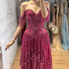 Serene Hill 2026 Off-Shoulder Fuchsia Beaded Evening Dress Elegant Wedding Party Gown for Women DLA73594 Customized