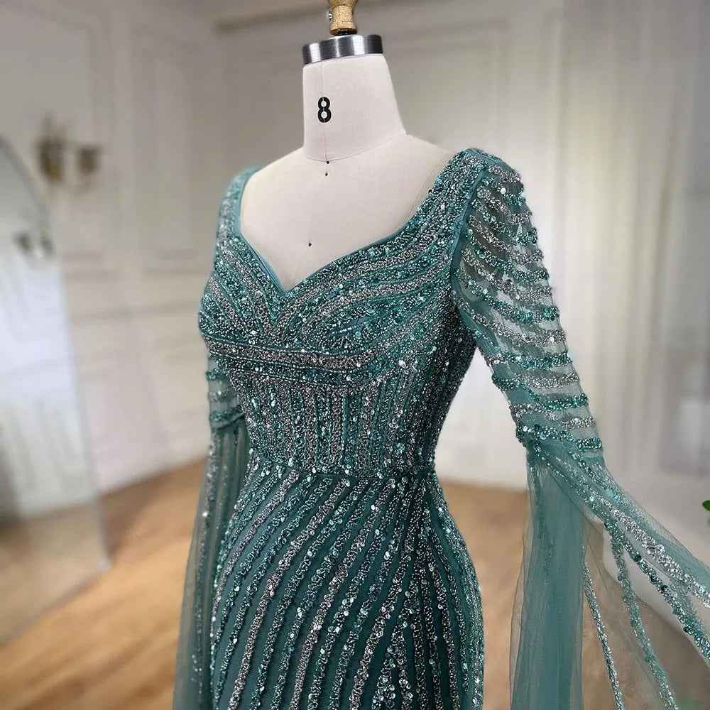 Serene Hill Turquoise Beaded Sweetheart Mermaid Evening Gown Overskirt Dubai Party Dresses for Women 2025 DLA72314 Customized
