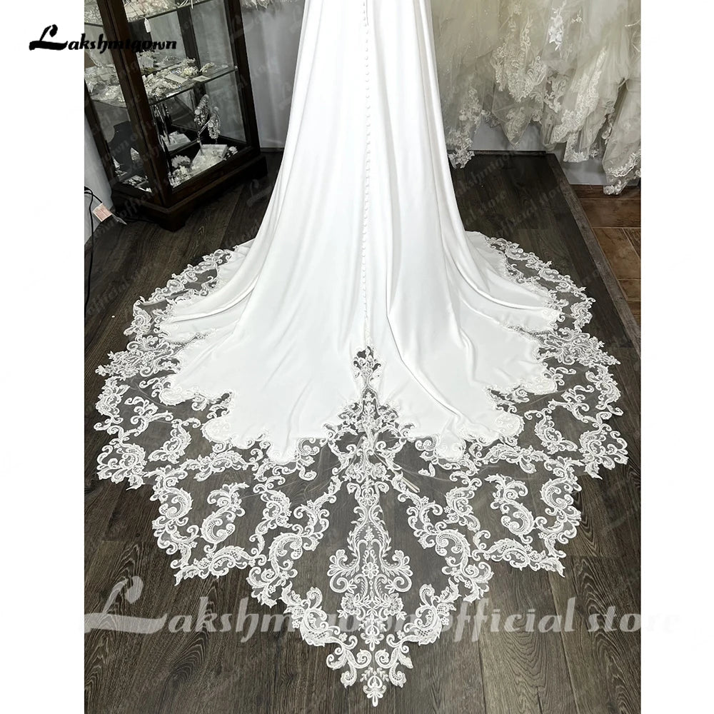 Lakshmigown Scoop Neck Lace Backless Soft Satin Wedding Dress for Women Customized Bridal Gown Court Train robe mariée sirene