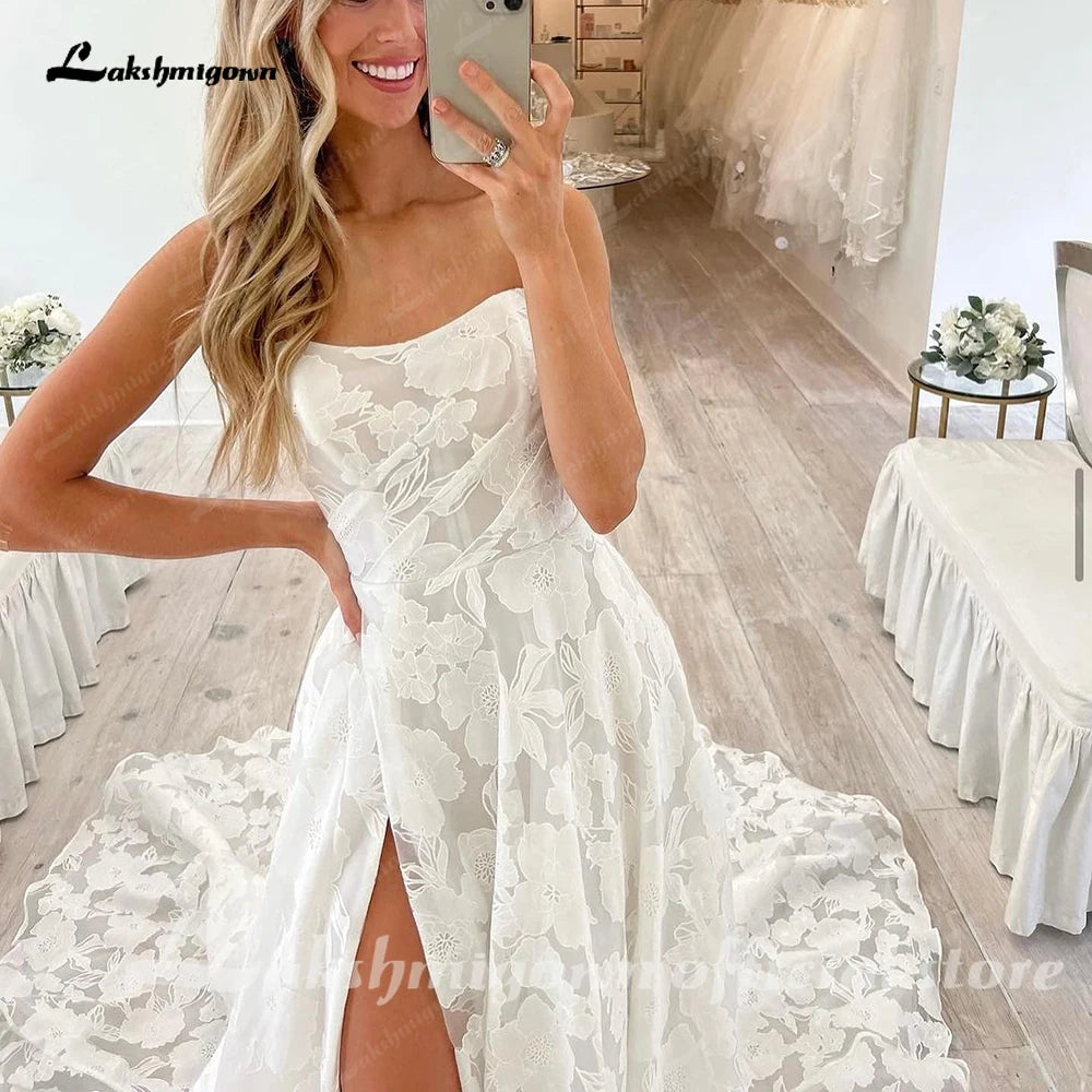Lakshmigown Lace Wedding Dress for Women Side Slit A-line Bride Wedding Gowns Vestidos De Novia Customized