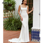 Lakshmigown Long Crepe Sqaure Collar Wedding Dresses Mermaid Sweep Train Button Back Bridal Dress Customized vestido de noiva