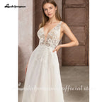 Lakshmigown Deep V-Neck Boho Wedding Dress Elegant Open Back A-line Sweep Train Brides Gown Vestidos De Novia Customized