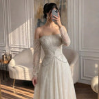 Serene Hill Customized Off Shoulder Long Sleeves A-line Prom Dress for Women Formal Wedding Party Evening Gowns DLA73333
