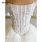 Lakshmigown Strapless 3D Flowers Wedding Gown Back Lace Up Puff Bridal Gown Vestidos De Novia Boda Floor Length Customized