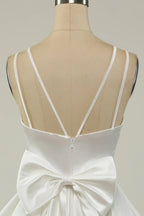 White Satin A-line Graduation Dress White Short Homecoming Dress Y1849