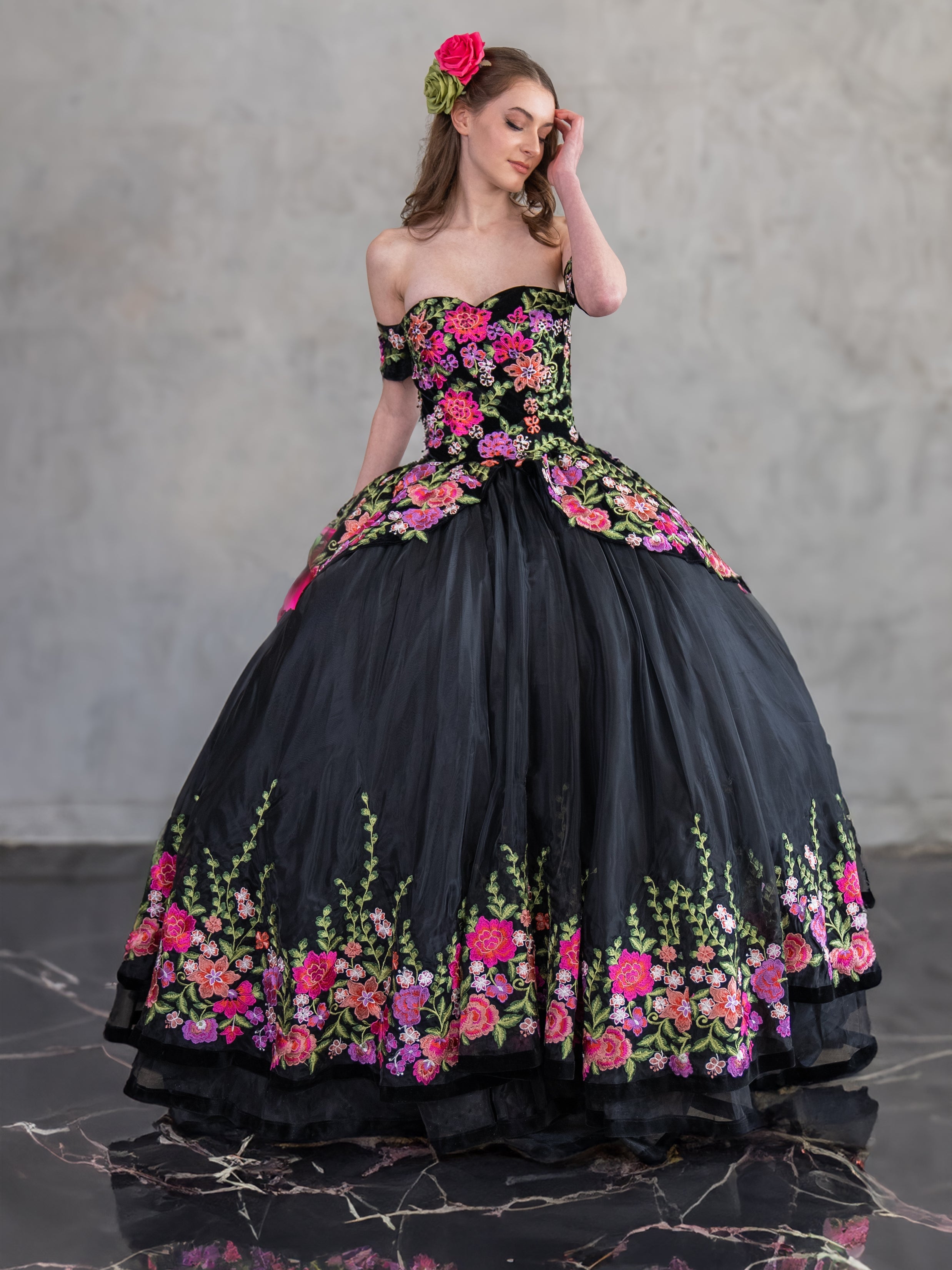 Floral Charro Off Shoulder Ball Gown by Calla SCL30016