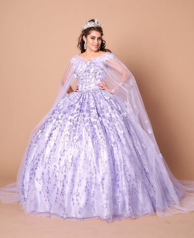 Ballkleid mit schulterfreiem Cape und 3D-Blumenmuster von Calla SCL30001