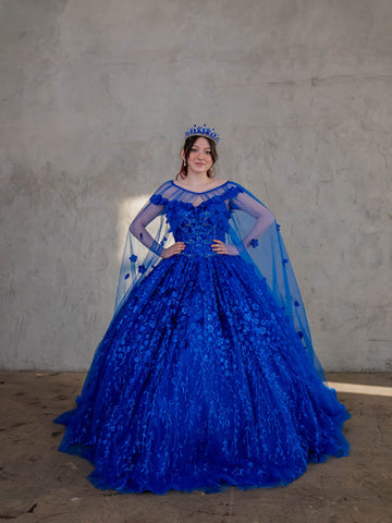 Ballkleid mit schulterfreiem Cape und 3D-Blumenmuster von Calla SCL30001