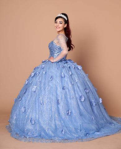Ballkleid mit 3D-Blumenmuster und langen Ärmeln von Calla SCL30002