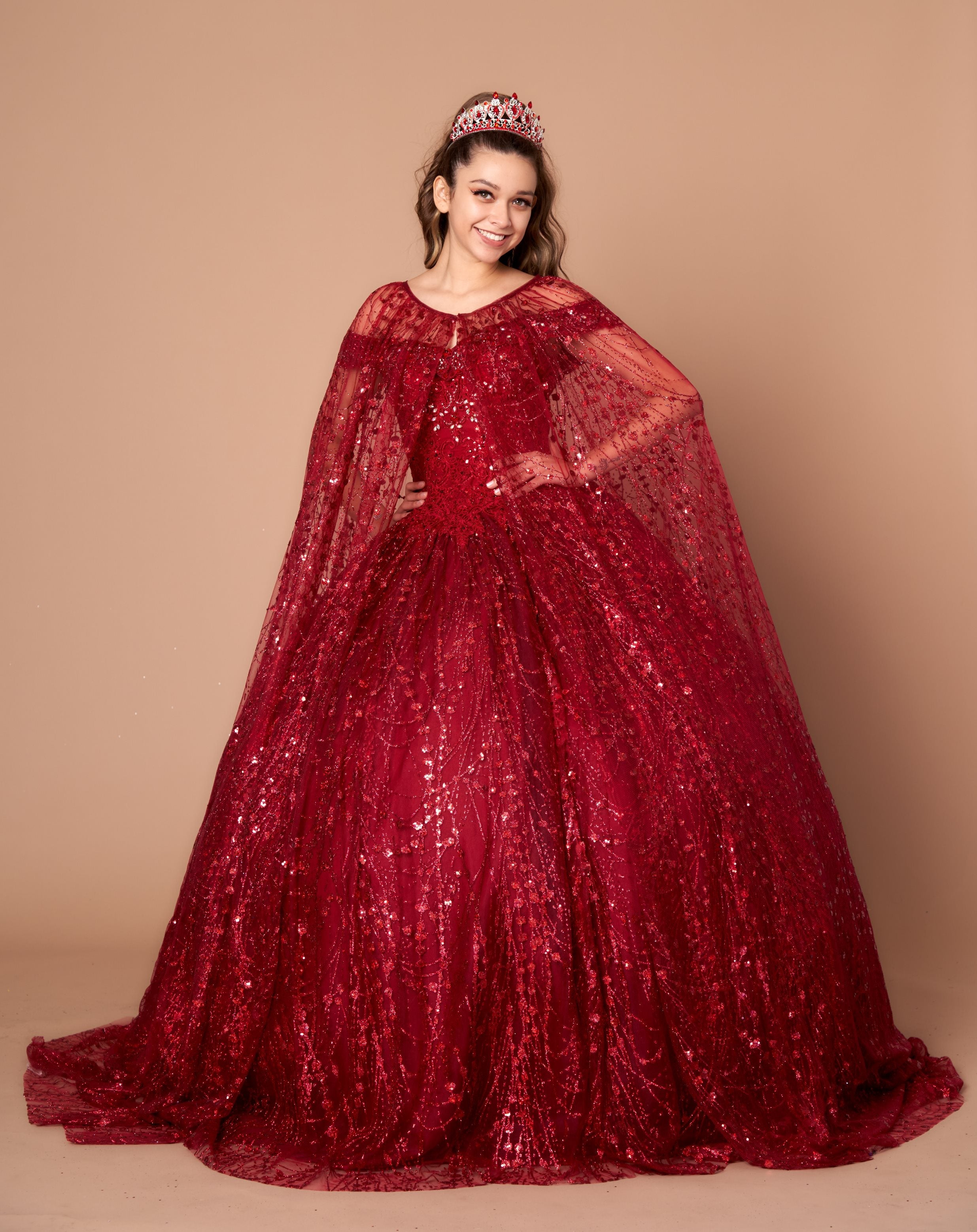 Applique Off Shoulder Cape Ball Gown by Calla SCL30003